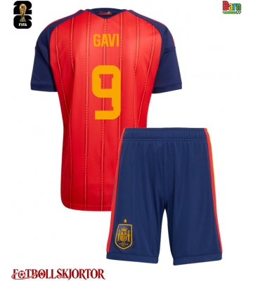Spanien Paez Gavi #9 Hemmakläder Barn VM 2026 Kortärmad (+ Korta byxor)